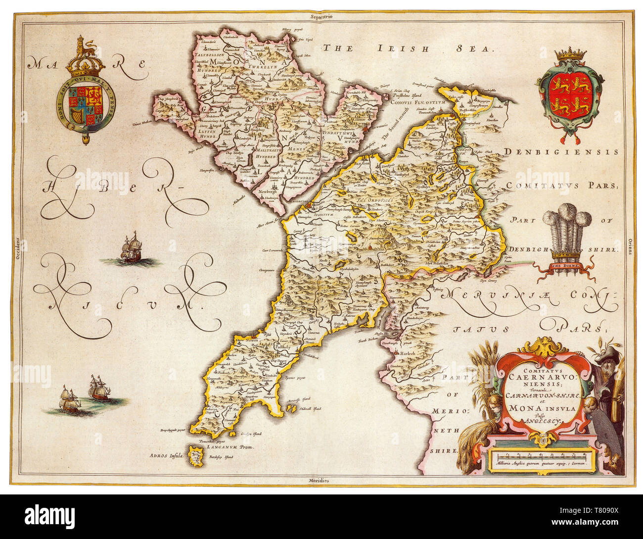 Joan Blaeu, Anglesey mappa dell'isola,XVII Secolo Foto Stock