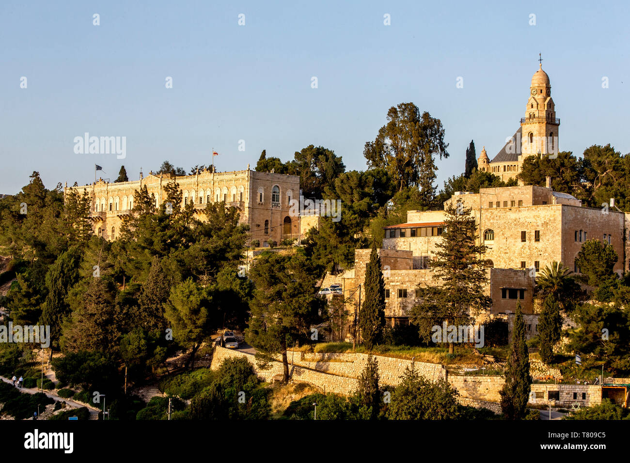 Area intorno al Dormition Abbey sul monte Sion e a Gerusalemme, Israele, Medio Oriente Foto Stock
