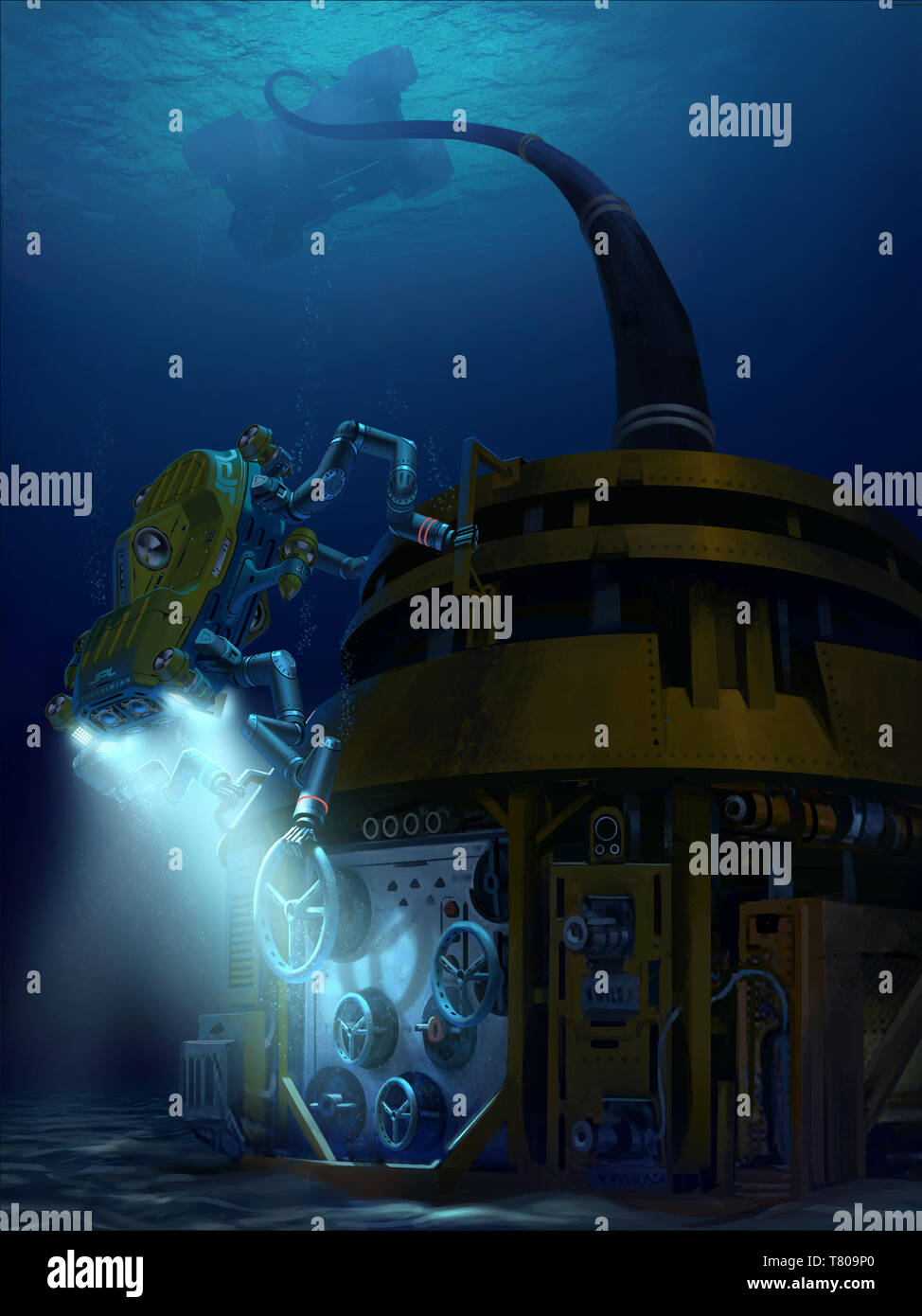 Pericolo di subacquea Robot, illustrazione Foto Stock