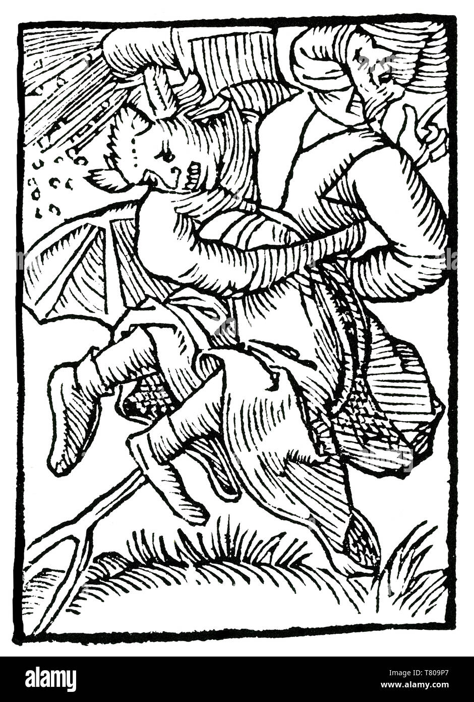 Satana e strega Riding Forcone, 1489 Foto Stock
