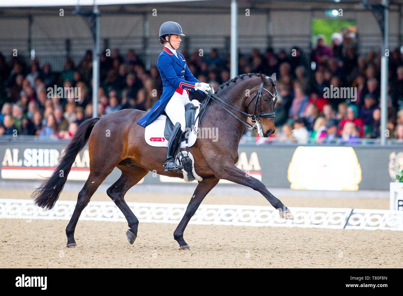 Windsor, Berkshire, Regno Unito. 09 Maggio, 2019. Vincitore. Charlotte Dujardin in sella Erlentanz. GBR. L'Al Shira"aa Grand Prix. CDI4*. Dressage. Royal Windsor Horse Show. Windsor. Berkshire. Regno Unito. GBR. 09/05/2019. Credito: Sport In immagini/Alamy Live News Foto Stock