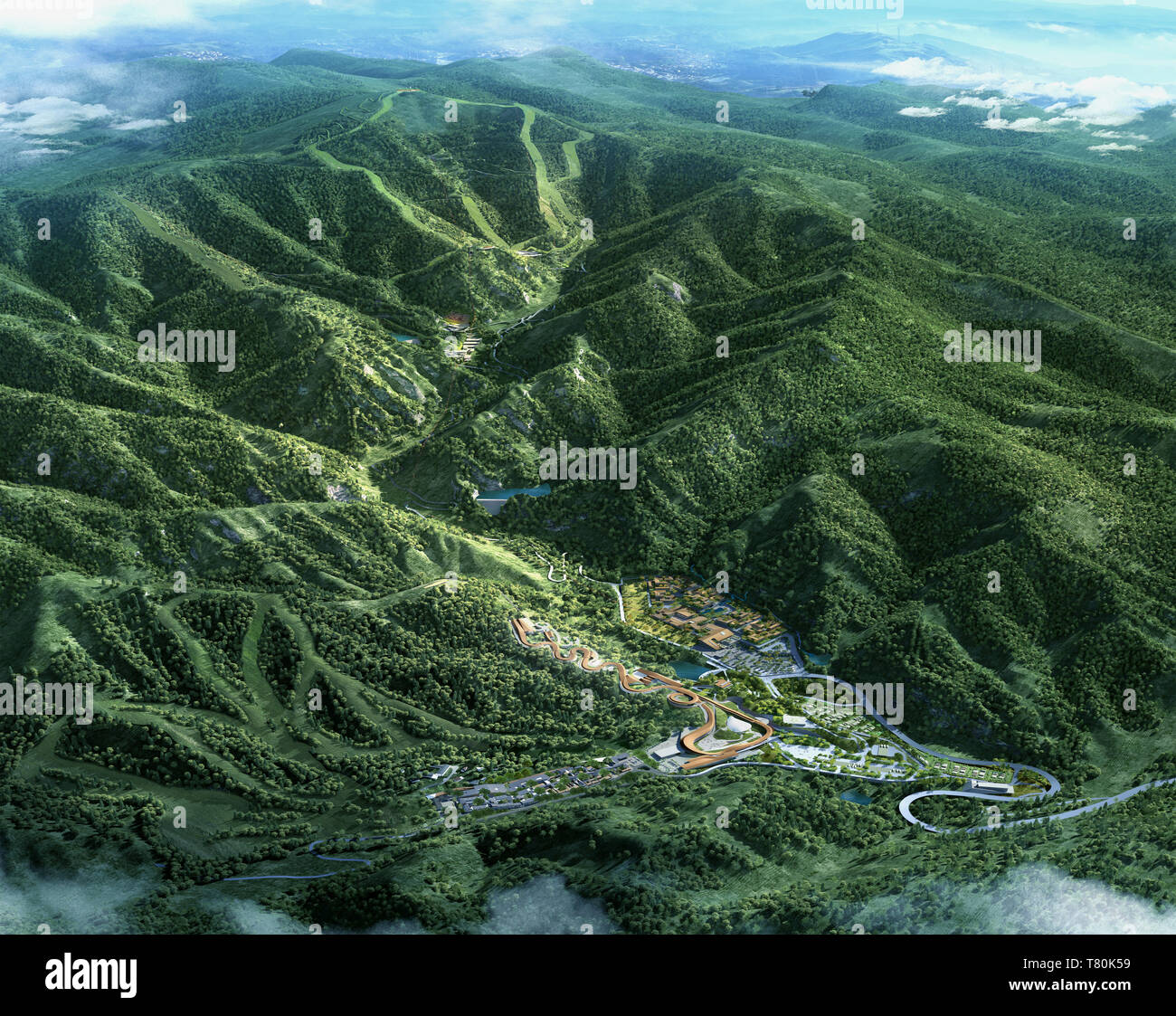 (190510) -- Pechino, 10 maggio 2019 (Xinhua) -- immagine mostra il rendering ufficiale della zona di Yanqing della 2022 Giochi Olimpici Invernali, a Pechino, in Cina. Secondo una intervista esclusiva giovedì a Xu Zhijun, vice segretario di Pechino il comitato organizzatore per il 2022 Giochi Olimpici e Paraolimpici Invernali il lavoro di preparazione è finora va senza problemi in termini di molti aspetti come le infrastrutture di progetti di costruzione, come ci sono mille giorni a sinistra fino al 2022 Pechino Olimpiadi Invernali iniziare. (Xinhua) Foto Stock