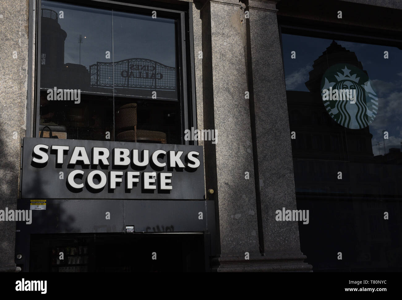 9 maggio 2019 - Madrid, Madrid, Spagna - Starbucks Coffee shop visto a Piazza Callao in Madrid. (Credito Immagine: © Giovanni Milner/SOPA immagini via ZUMA filo) Foto Stock