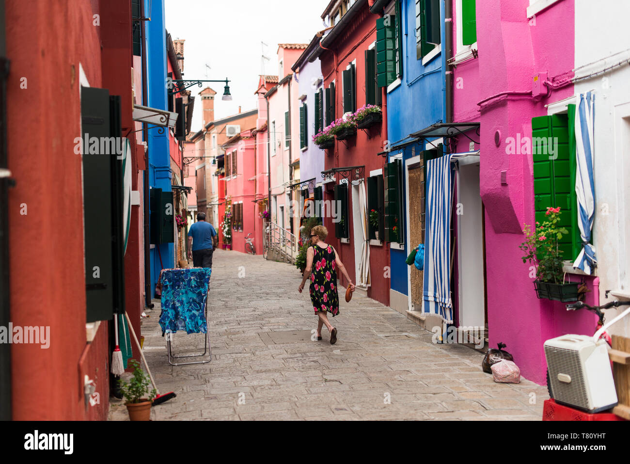 Colorate case di Burano, Venezia, Veneto, Italia, Europa Foto Stock