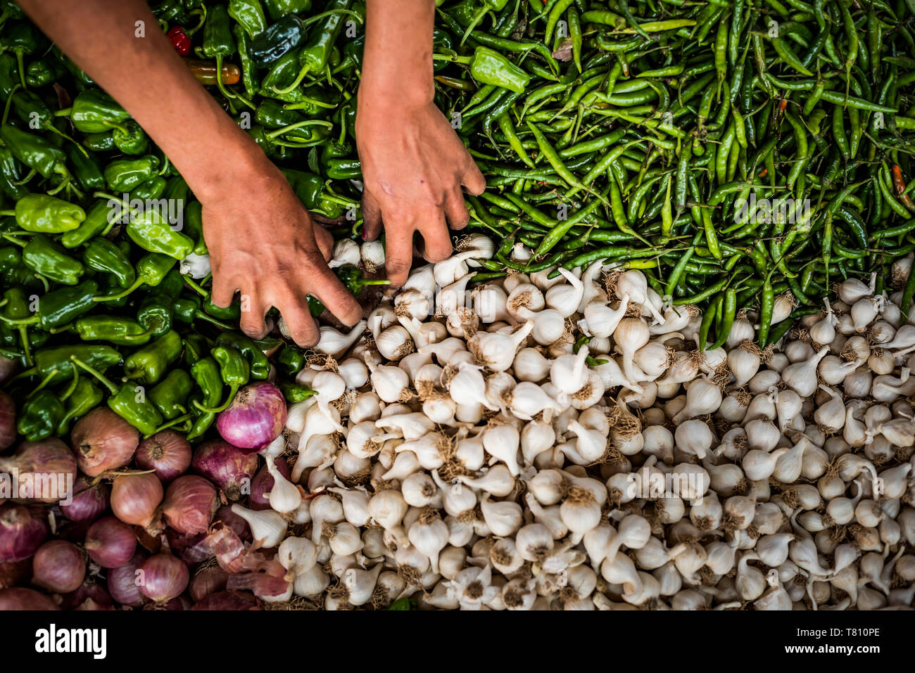 La frutta e la verdura per la vendita al mercato Ywama, Lago Inle, Stato Shan, Myanmar (Birmania), Asia Foto Stock