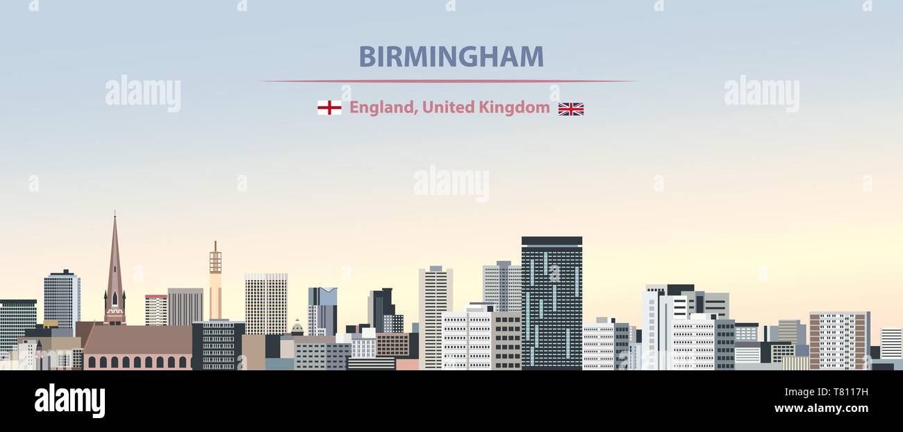 Birmingham City skyline sul bellissimo sfondo diurno illustrazione vettoriale Illustrazione Vettoriale
