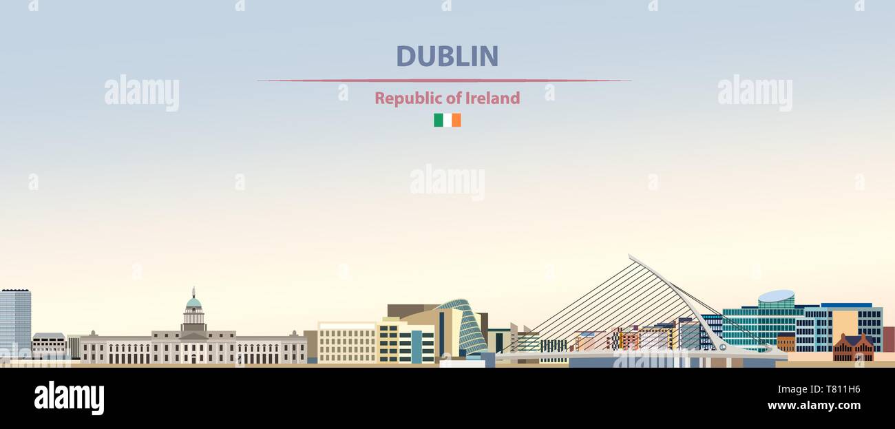 Dublin city skyline sul bellissimo sfondo diurno illustrazione vettoriale Illustrazione Vettoriale