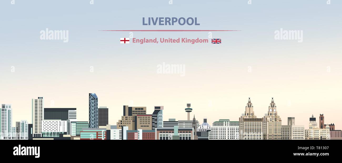 Liverpool City skyline sul bellissimo sfondo diurno illustrazione vettoriale Illustrazione Vettoriale