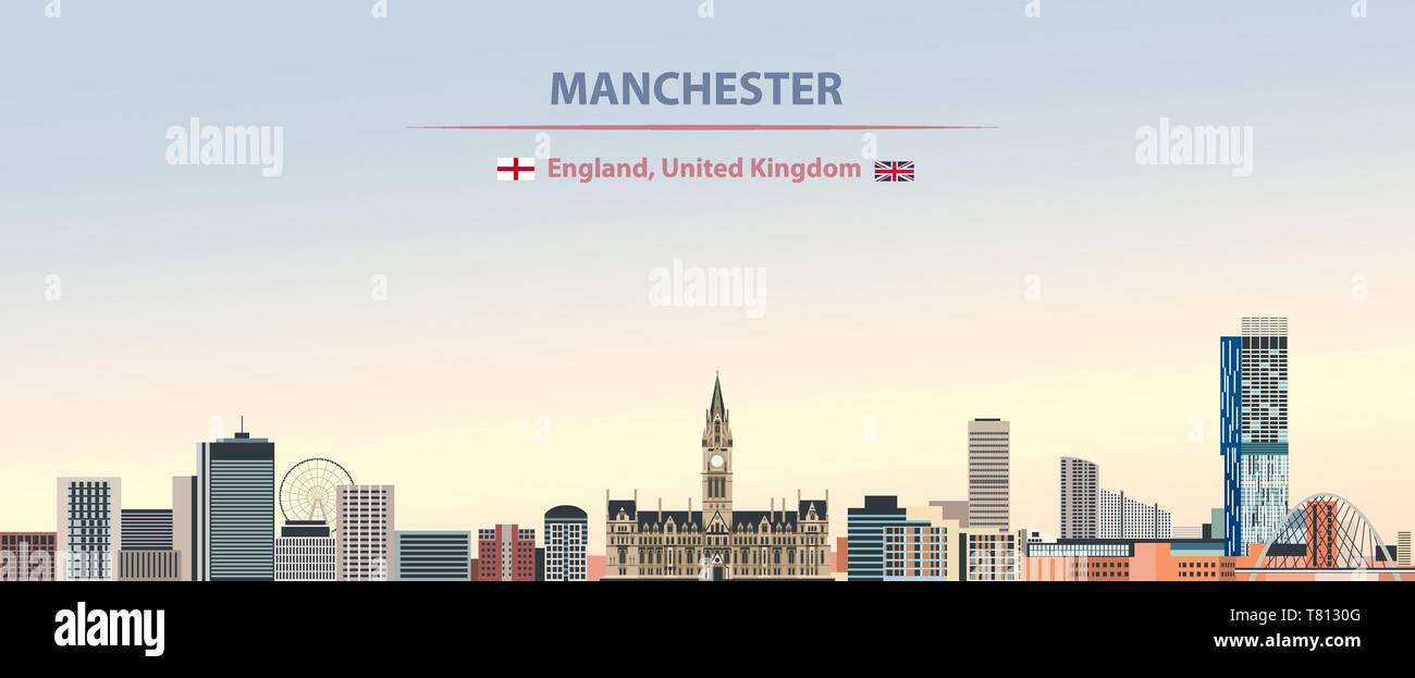 Manchester City skyline sul bellissimo sfondo diurno illustrazione vettoriale Illustrazione Vettoriale