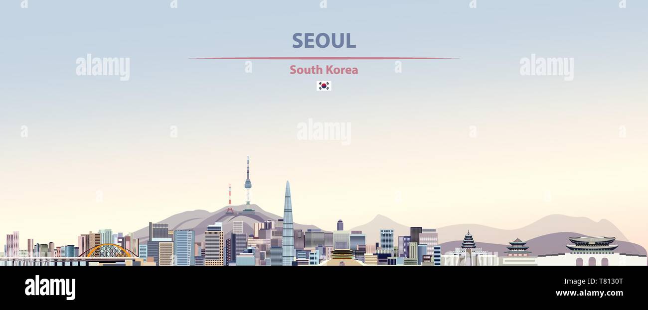 Seoul città skyline sul bellissimo sfondo diurno illustrazione vettoriale Illustrazione Vettoriale