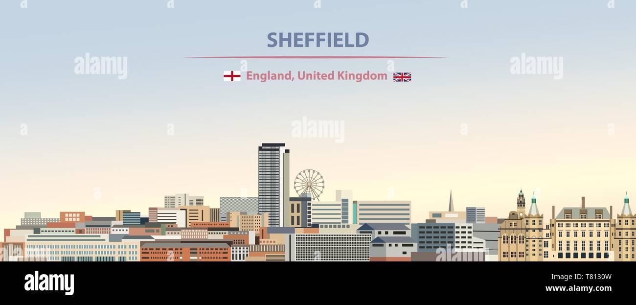 Sheffield City skyline sul bellissimo sfondo diurno illustrazione vettoriale Illustrazione Vettoriale
