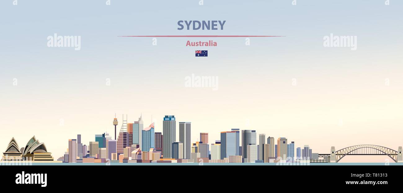 Sydney skyline della città sul bellissimo sfondo diurno illustrazione vettoriale Illustrazione Vettoriale