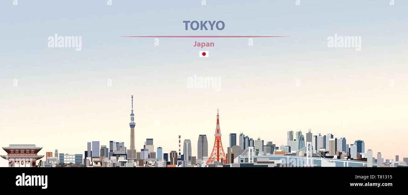 Il Tokyo City skyline sul bellissimo sfondo diurno illustrazione vettoriale Illustrazione Vettoriale