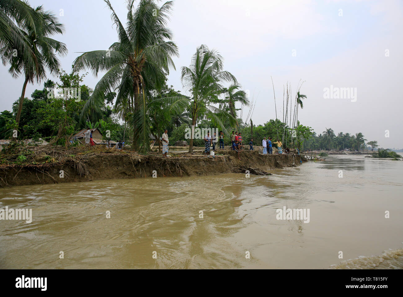 Il possente fiume Padma ha divorato un certo numero di edifici in Bashbari e Mulfatganj di Naria in Shariatpur come l'erosione del fiume ha colpito duramente le aree. Un Foto Stock