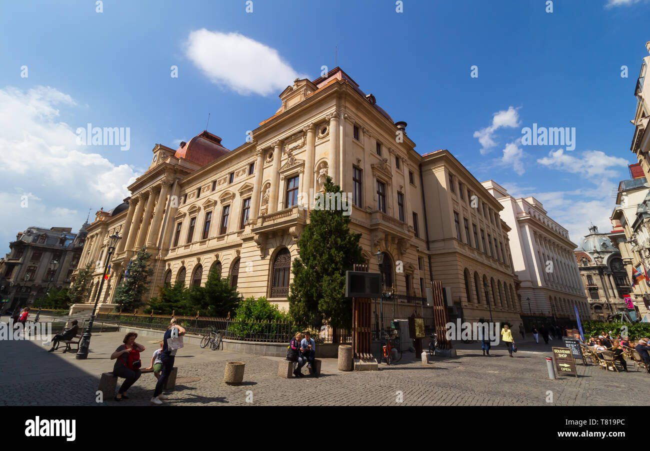 Bucarest, Romania - Maggio 02, 2019: La Banca nazionale di Romania sede, in questa immagine è la vecchia ala della BNR Palace, costruito tra il 1884 un Foto Stock