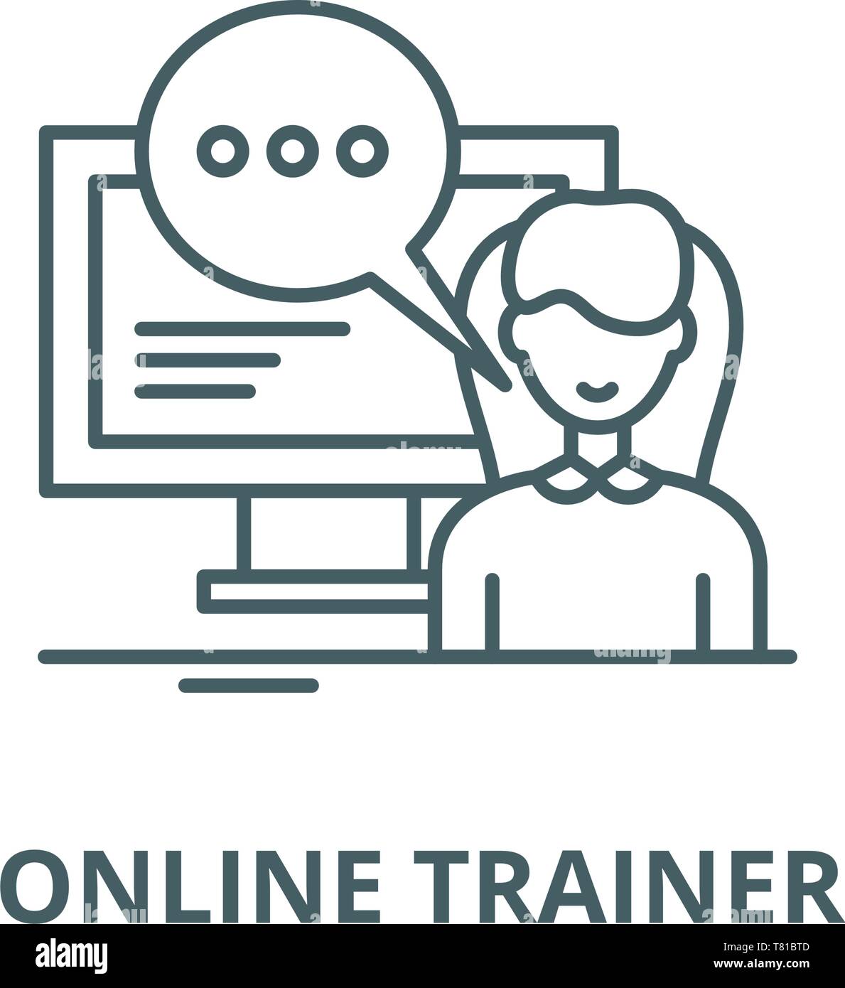 Trainer Online linea del vettore icona, concetto lineare, segno di contorno, simbolo Illustrazione Vettoriale