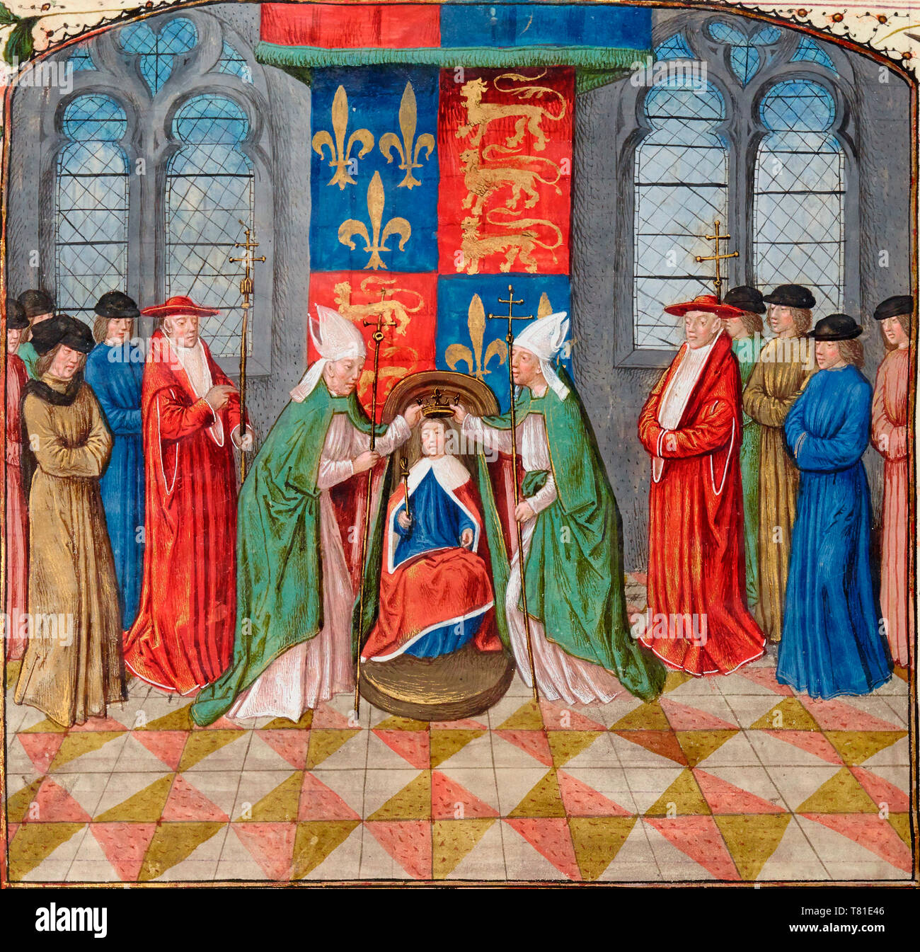 Il re Enrico VI di Inghilterra viene incoronato Re di Francia nel XV secolo Foto Stock