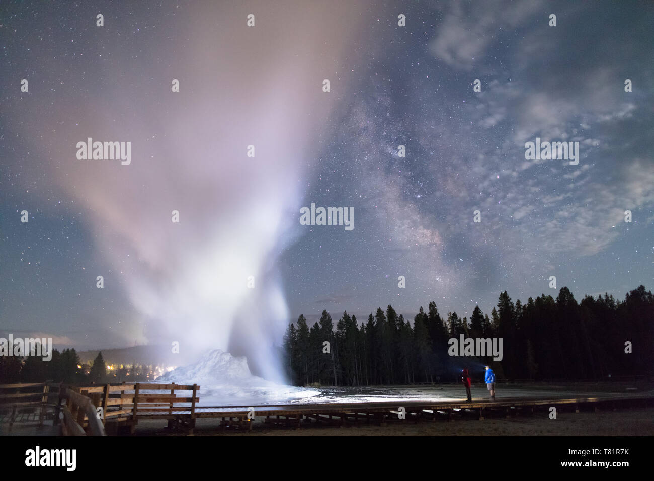 Castle Geyser, Yellowstone, a notte Foto Stock