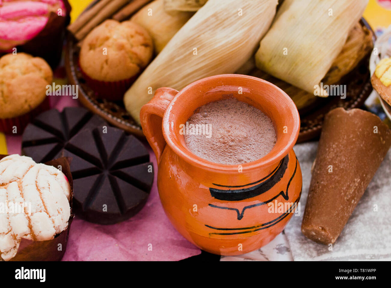 Mexican hot cacao, cioccolato e cannella in Messico la prima colazione Foto Stock