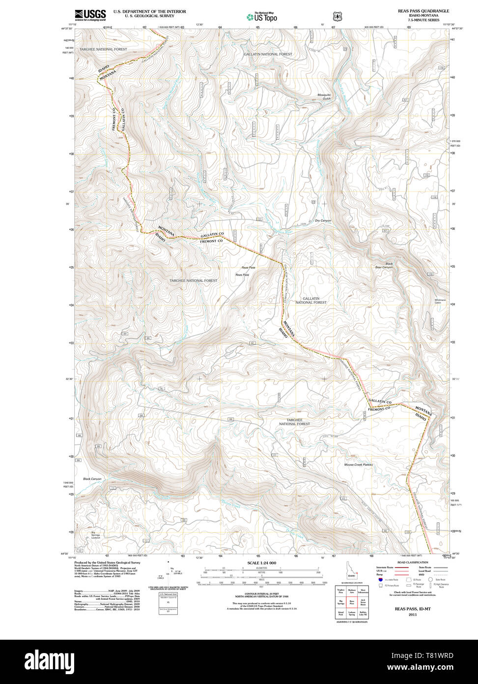 USGS TOPO Map ID Idaho Reas Pass 20110711 TM il restauro Foto Stock