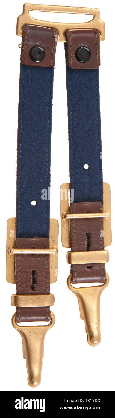 Una stampella per la hewer M 37 per RAD leader con accessori dorati. In pelle marrone stile di servizio con ciottoli dorati e foglie di quercia raccordi su una lana blu supporto. Lunghezza 21,5 cm. USA-partita storica, storica, Reichsarbeitsdienst, Reich Manodopera, membro della manodopera, organizzazione, organizzazione, organizzazioni, organizzazioni, NS, il socialismo nazionale, il nazismo, il terzo Reich, Reich tedesco, Germania, nazionale socialista, nazista, periodo nazista, fascista, il fascismo, utensile e un pezzo di attrezzature, utensili, accessorio, accessori, oggetto, gli oggetti alambicchi, clipping, clippings, tagliate, cut-out , Editorial-Use-solo Foto Stock