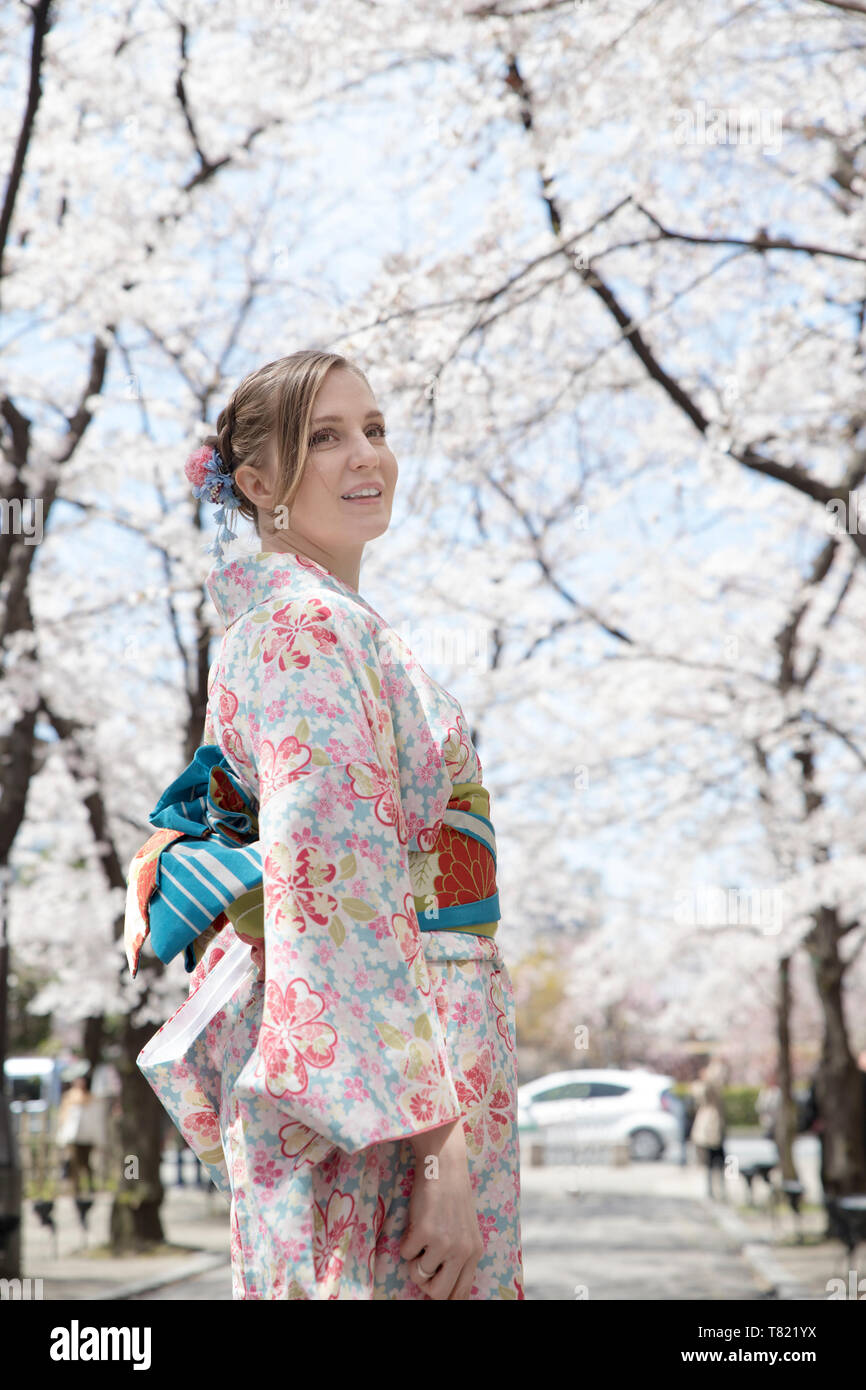 Fiori di Ciliegio in Kyoto Gion Foto Stock