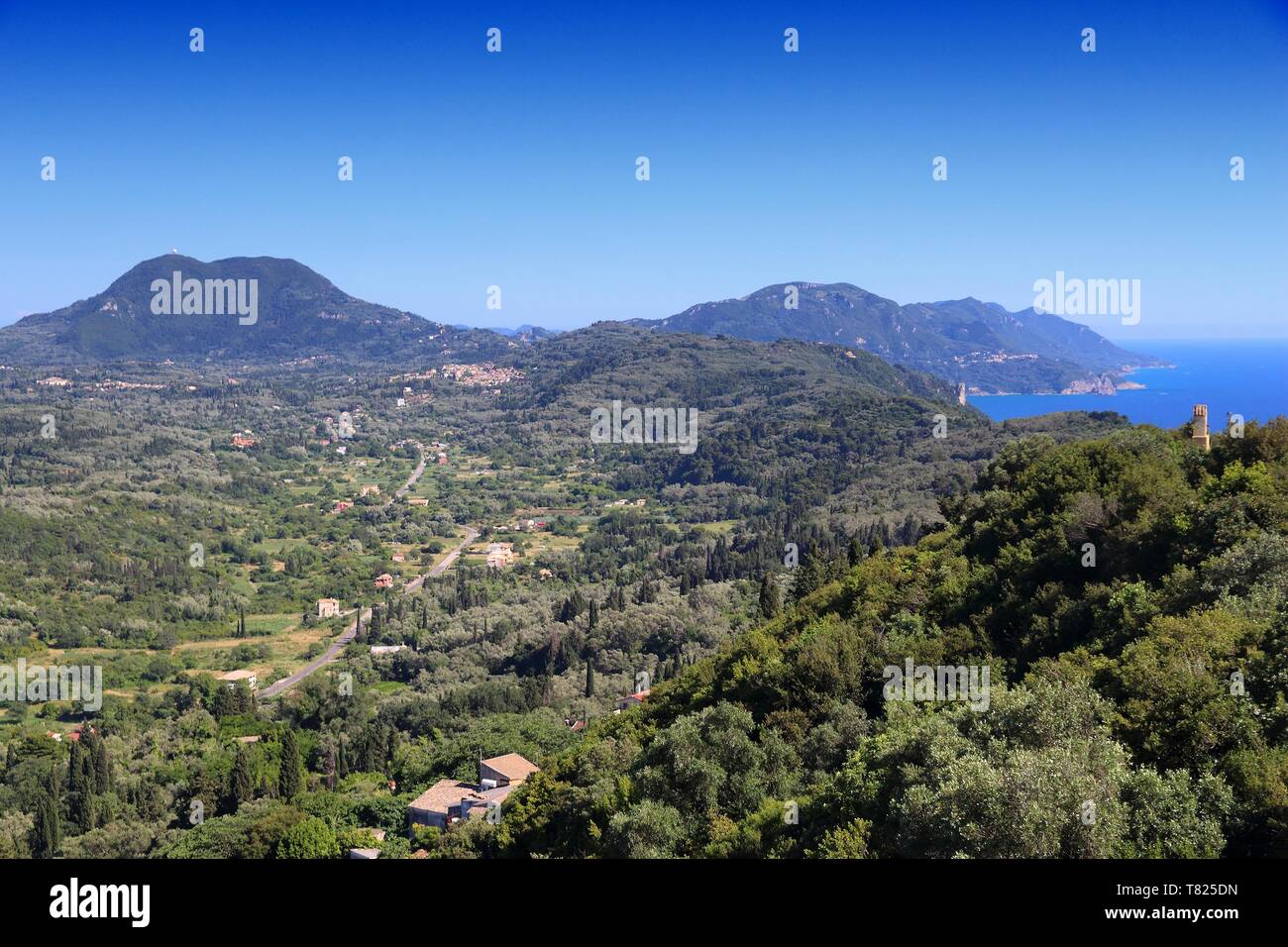 L'isola di Corfù Panorama - vista dal Kaiser Throne si affacciano. Grecia la natura. Foto Stock