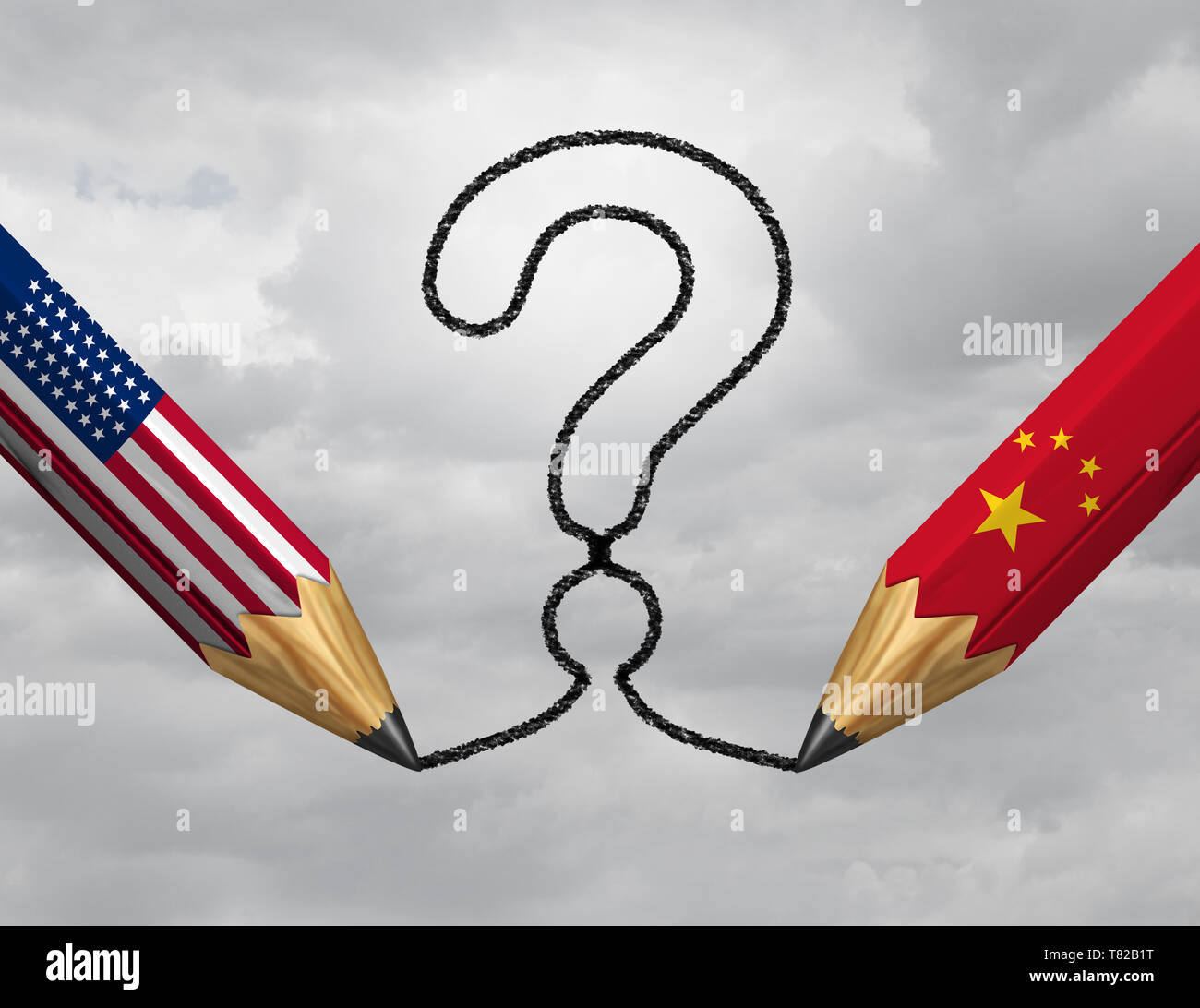 Cina STATI UNITI domande e gli scambi economici incertezza o trattato finanziaria e partnership di settore sfide tra il cinese e il governo americano. Foto Stock