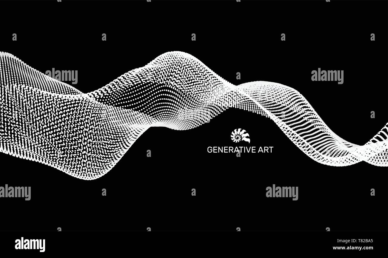 Sfondo dell'onda. Griglia di ripple. Abstract illustrazione vettoriale. La tecnologia 3D di stile. Illustrazione con punti. La progettazione della rete con particelle. Illustrazione Vettoriale