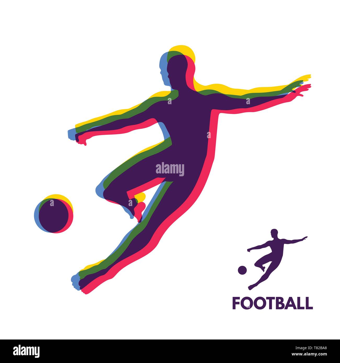 Giocatore di calcio con la palla. Il concetto di sport. Elemento di design. Illustrazione Vettoriale. Sport simbolo. Illustrazione Vettoriale