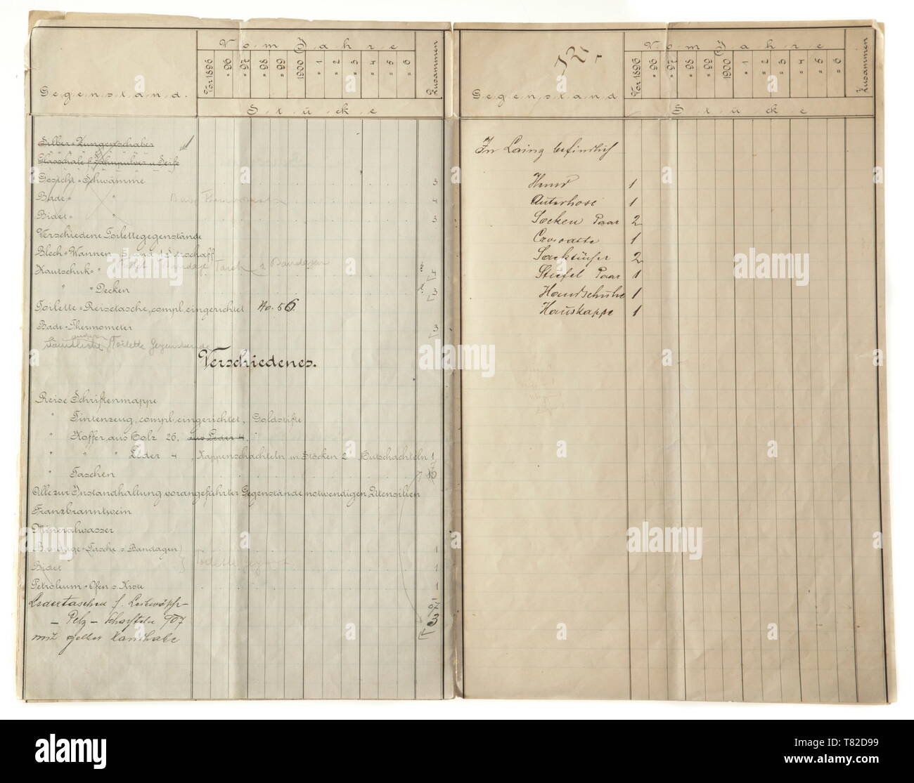 Inventario di tutti gli elementi in uso dalla sua reale e imperiale maestà Apostolica per il quale il suo servizio de camera Ketterl ha la responsabilità della manutenzione,l'inventario di tutti gli elementi in uso dalla sua reale e imperiale maestà Apostolica per il quale il suo servizio de camera Ketterl ha la responsabilità della manutenzione, gettare e sostituzione" (tr). Estremamente interessante elenco di tutti Franz Joseph uniformi (anche quelle internazionali). Per esempio, ci sono 46 uniformi russe da soli elencati, con Sabre, schede di spalla, ecc Questo inventario è di straordinaria , Additional-Rights-Clearance-Info-Not-Available Foto Stock