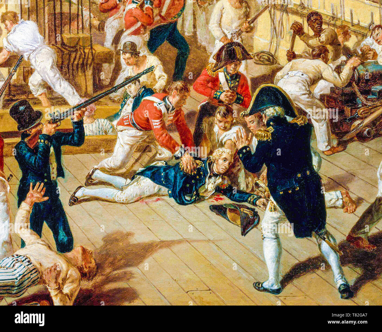 Denis Dighton, la caduta di Nelson, Battaglia di Trafalgar, 21 ottobre 1805 (dettaglio), pittura circa 1825 Foto Stock
