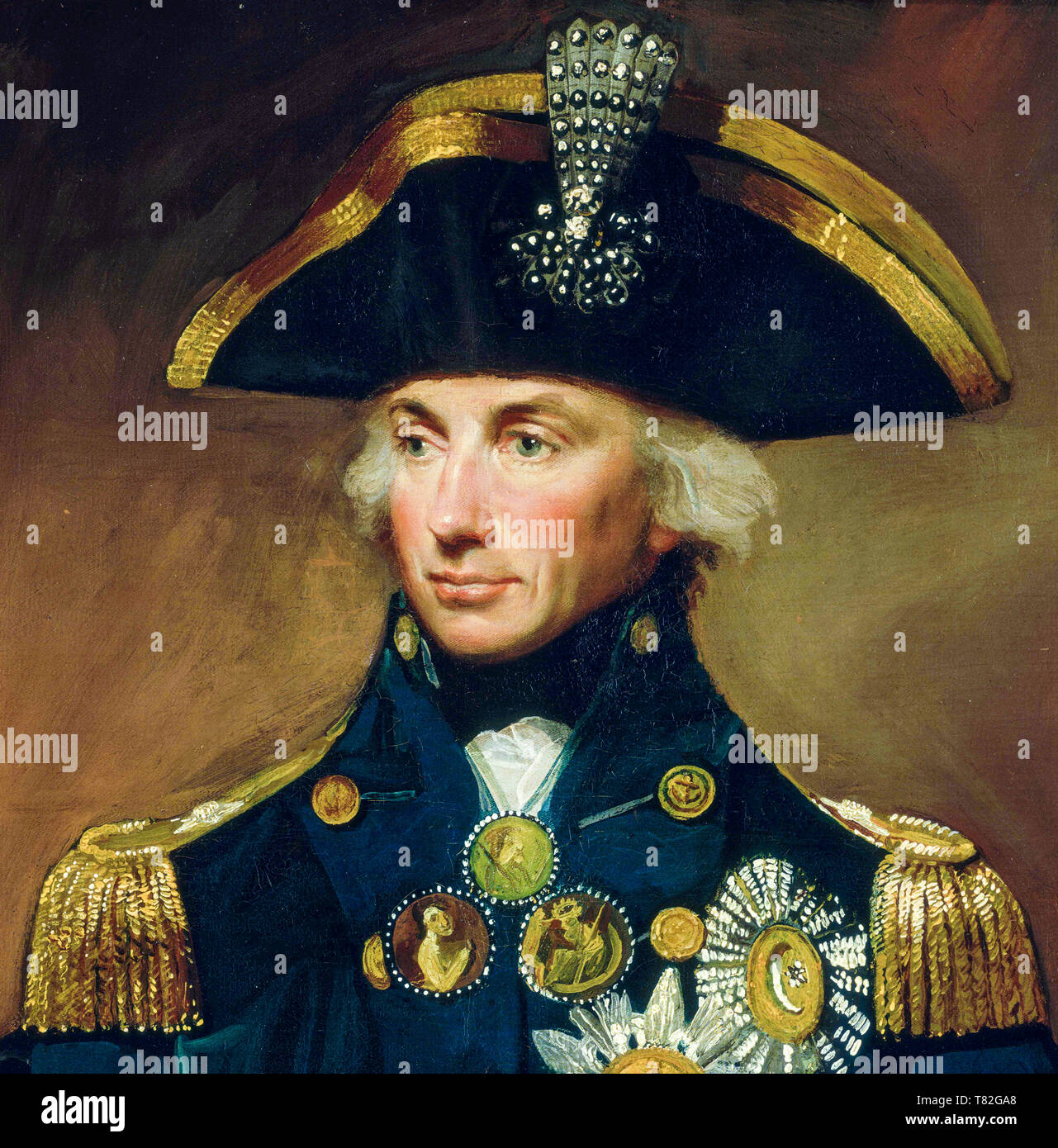 Vice Ammiraglio Sir Horatio Nelson, Lord Nelson, ritratto dipinto (dettaglio), 1799 Foto Stock