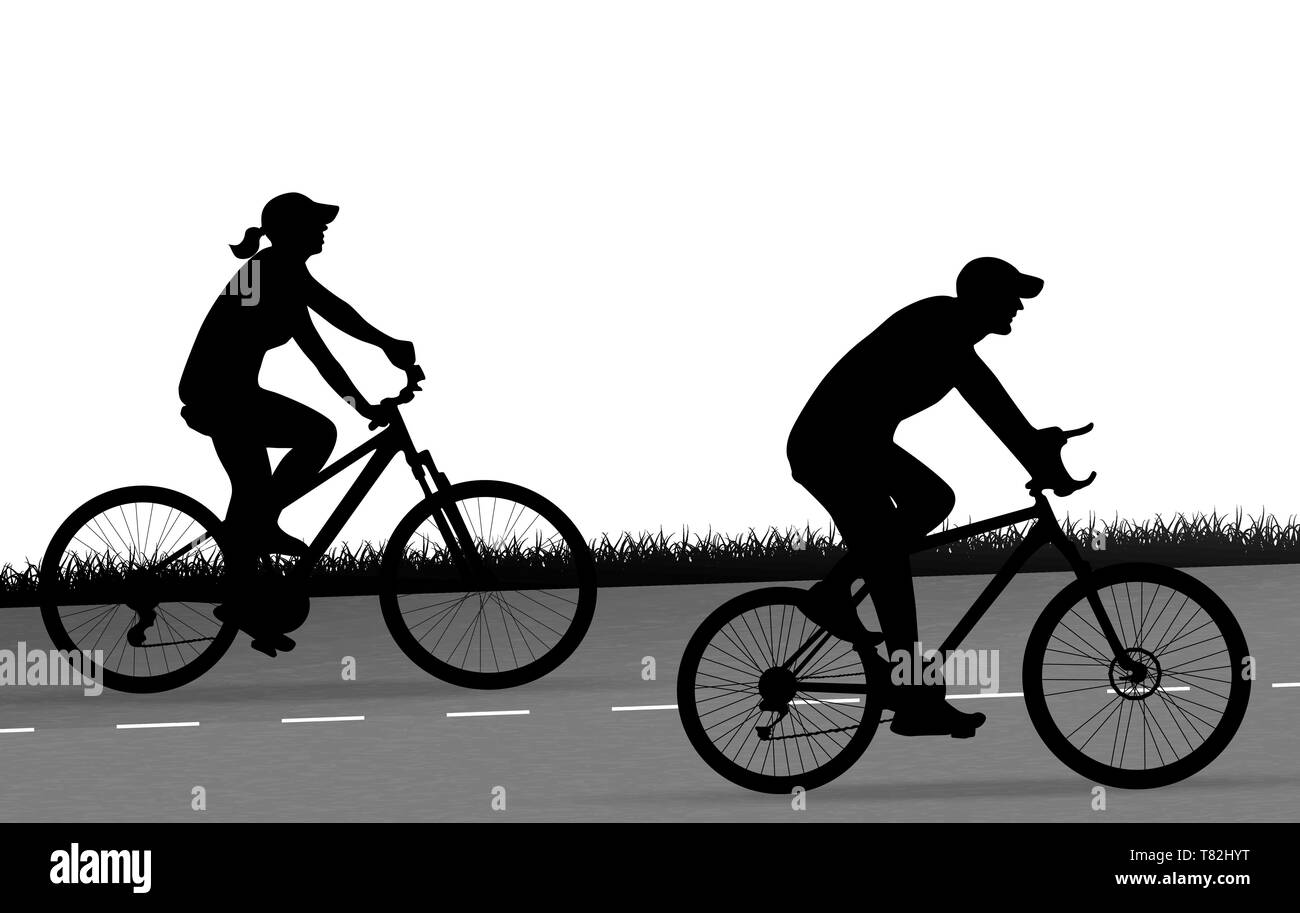 Due ciclisti vettore silhouette Illustrazione Vettoriale