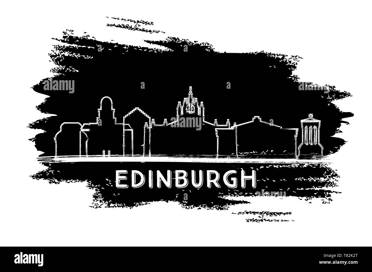 Edimburgo Scozia skyline della città Silhouette. Mano Bozzetto. Illustrazione Vettoriale. Viaggi di affari e di turismo con il concetto di architettura storica. Illustrazione Vettoriale