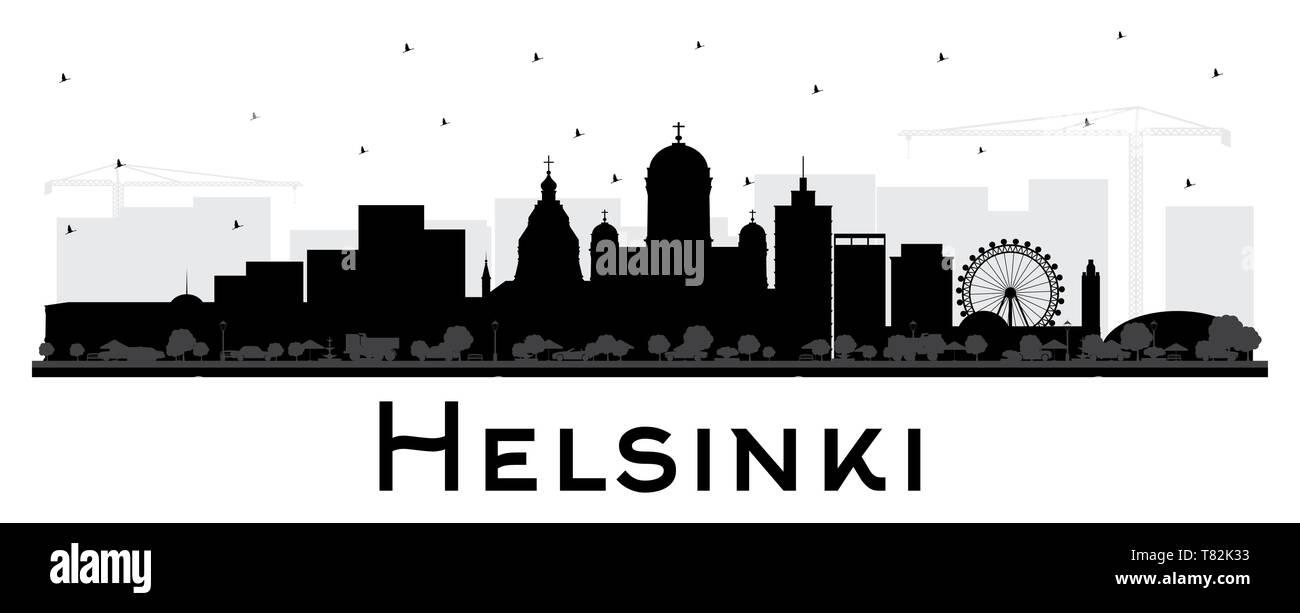 Helsinki Finlandia skyline della città silhouette nera con edifici isolati su bianco. Illustrazione Vettoriale. Viaggi di lavoro e di concetto. Illustrazione Vettoriale