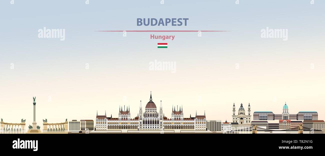 Budapest City skyline sul bellissimo sfondo diurno illustrazione vettoriale Illustrazione Vettoriale