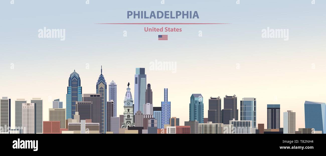 Philadelphia skyline della città sul bellissimo sfondo diurno illustrazione vettoriale Illustrazione Vettoriale