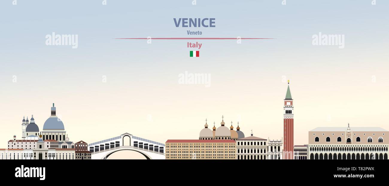 La città di Venezia skyline sul bellissimo sfondo diurno illustrazione vettoriale Illustrazione Vettoriale