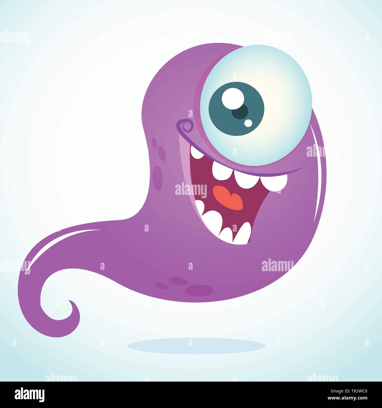 Happy cartoon mostro con un occhio. Vector halloween illustrazione di purple ghost Illustrazione Vettoriale