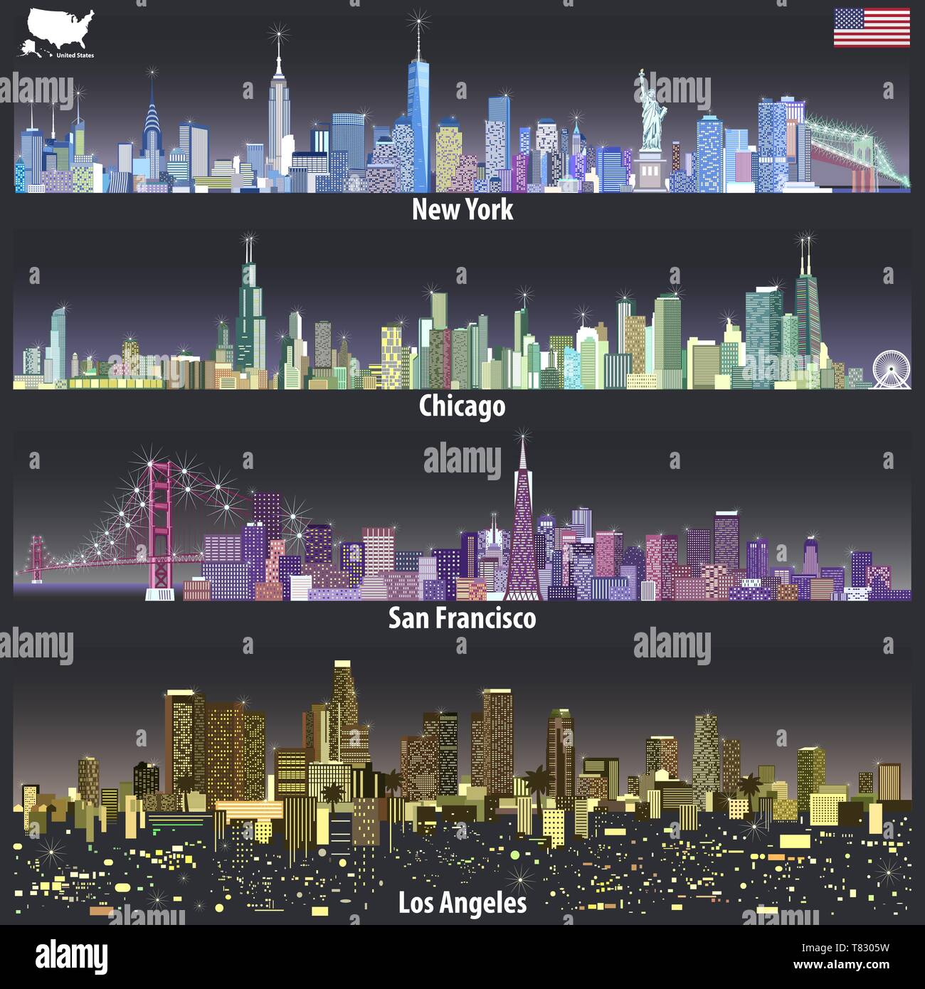 Illustrazioni vettoriali di Stati Uniti dello skyline della citta' Illustrazione Vettoriale