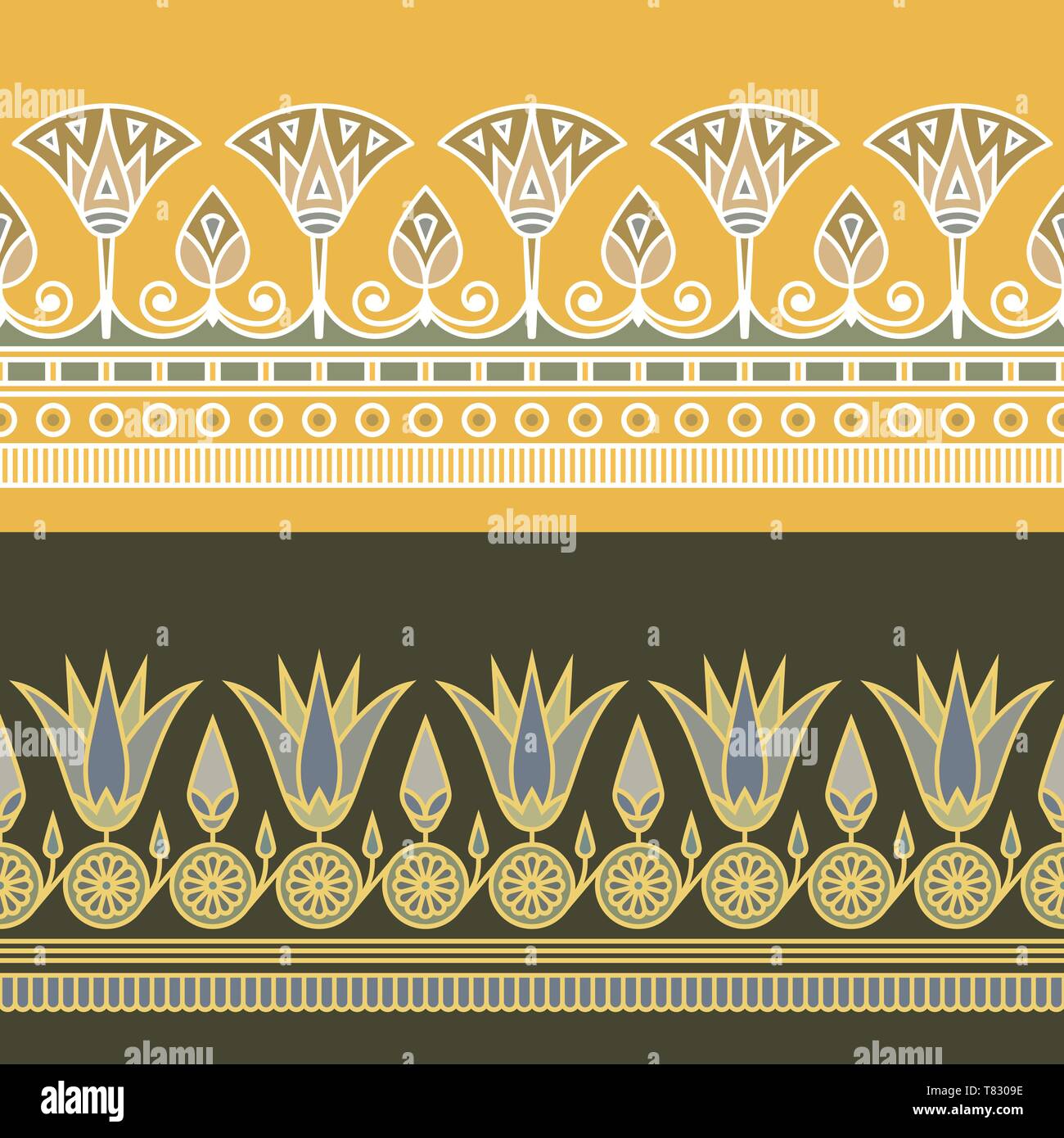 Perfetta illustrazione vettoriale del cittadino egiziano ornamento con un fiore di loto su giallo e uno sfondo scuro. Illustrazione Vettoriale