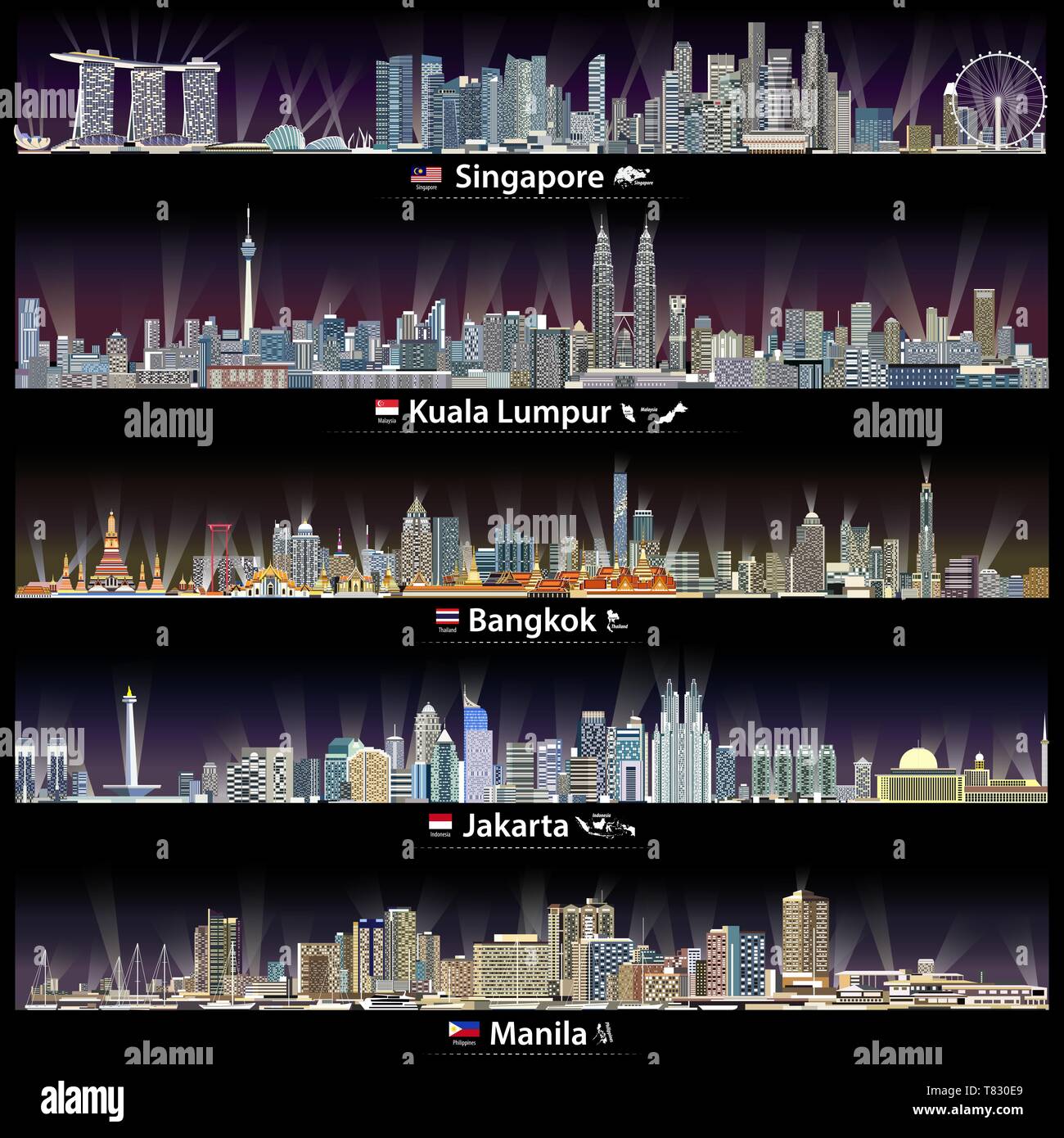 Illustrazioni vettoriali di città asiatiche dall'alto Illustrazione Vettoriale