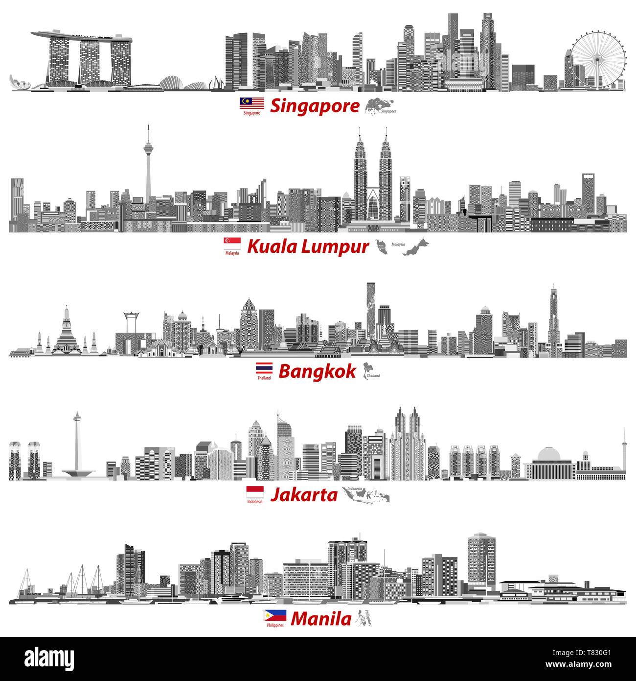 Illustrazioni vettoriali di città asiatiche dall'alto Illustrazione Vettoriale