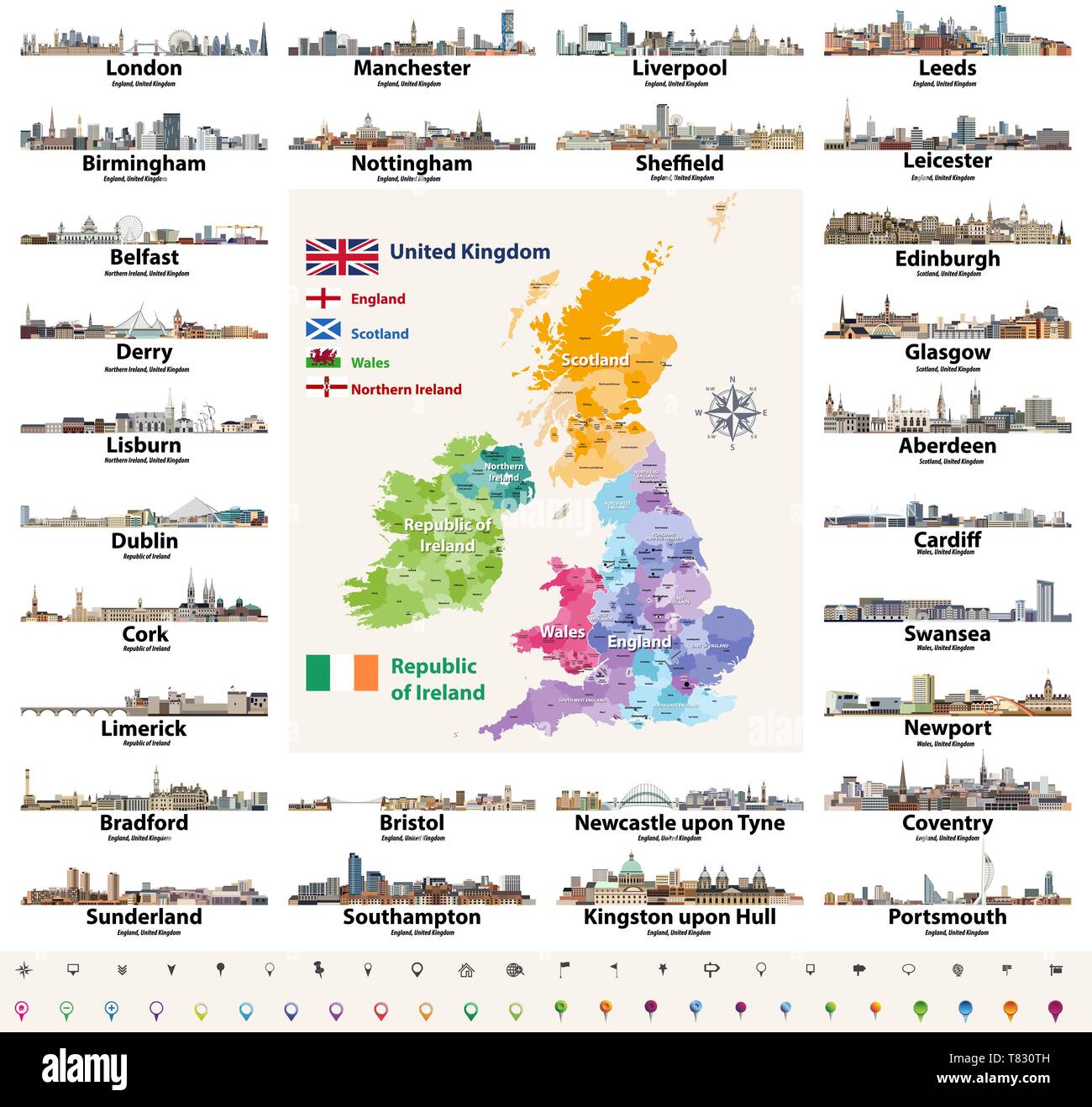 Grande città dall'alto delle Isole Britanniche paesi Illustrazione Vettoriale