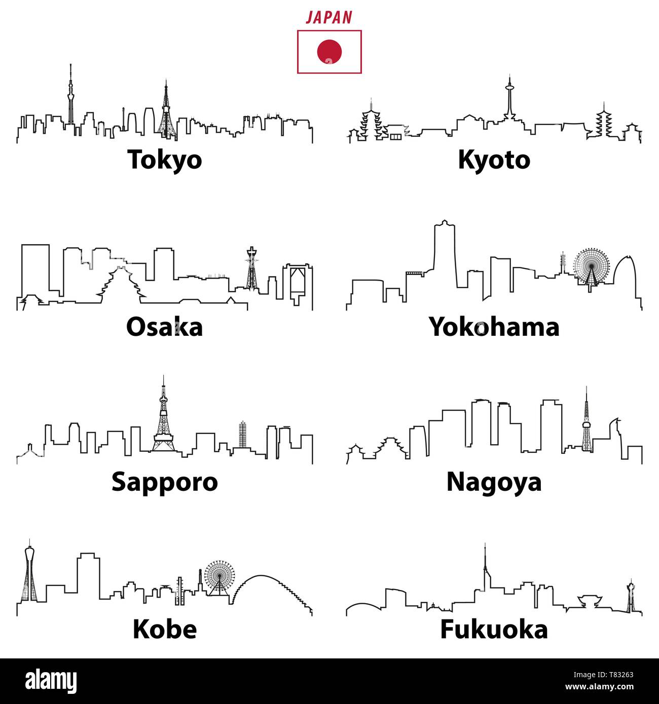 Illustrazione vettoriale della città giapponesi dall'alto delinea Illustrazione Vettoriale