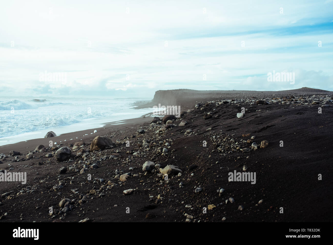 Spiaggia nera, Sólheimasandur, Vík, Eyjafjardarsysla, Islanda Foto Stock