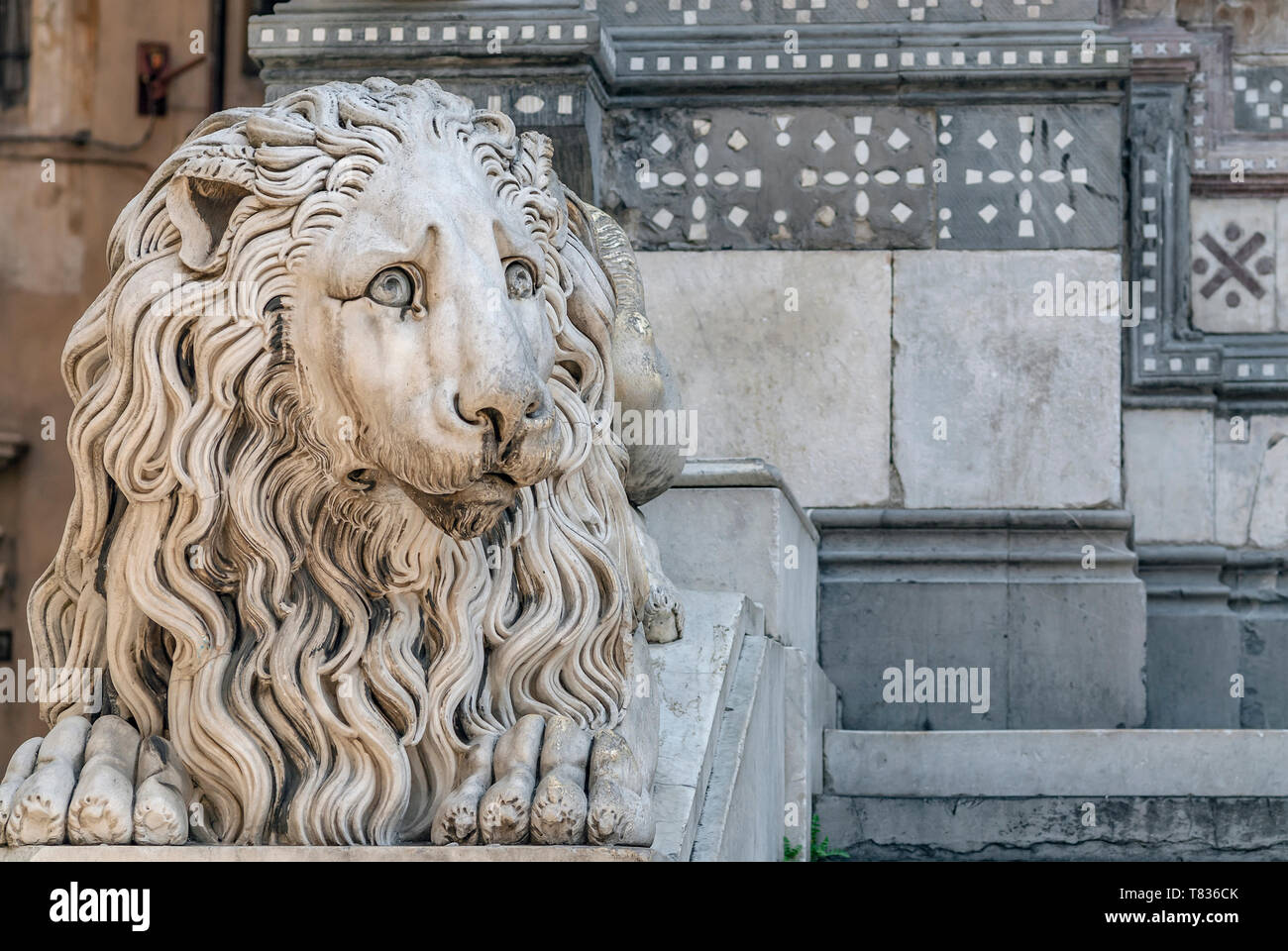 Leone di marmo all'ingresso della Chiesa San Matteo, Genova, Liguria, Nord Ovest Italia Foto Stock