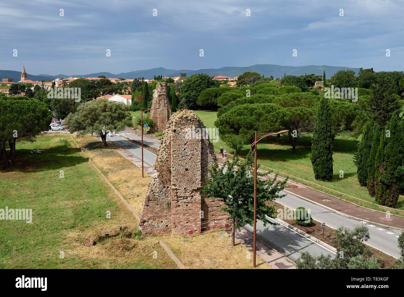 Francia, Var, Frejus, Forum Julii, pianura di St. Croix, l'acquedotto romano del I secolo A.C. circa la avenue du XVeme corps Foto Stock