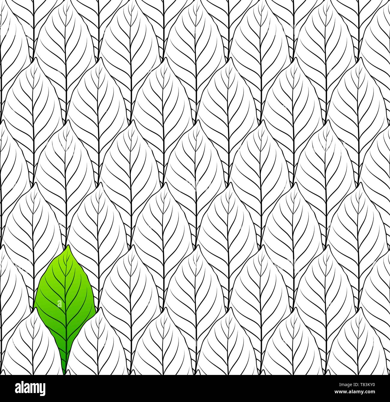 Modello senza cuciture con foglia per libro da colorare vettore di pagina Illustrazione Vettoriale